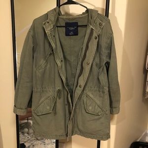 Olive Green Hooded Utility Anorak Jacket